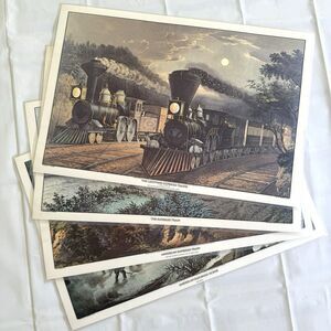 Set of 4 Vintage Train Placemats Railroad Train Currier and Ives Plastic